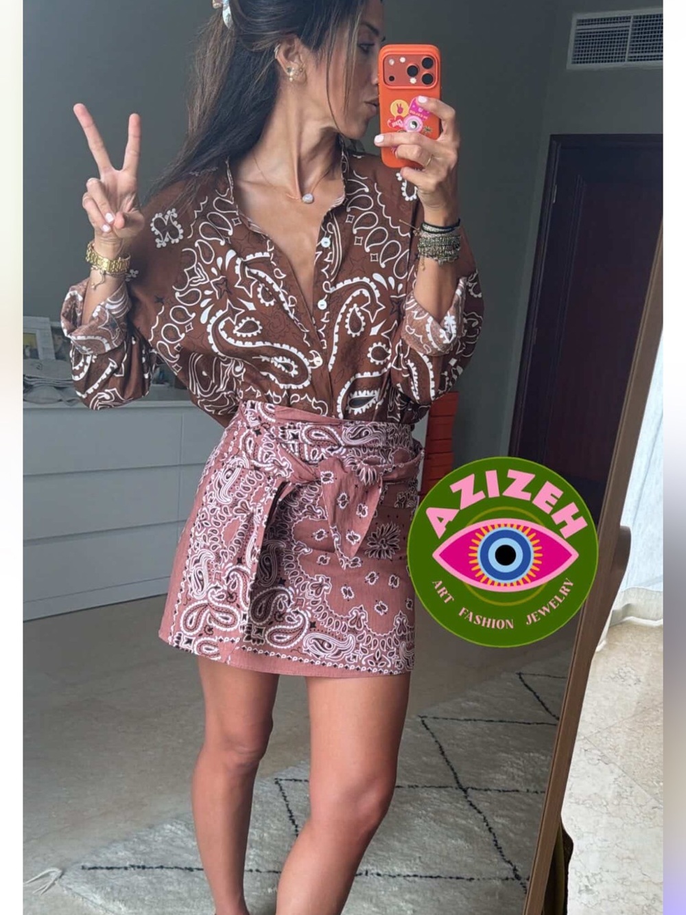 Brown Paisley Mini Skirt